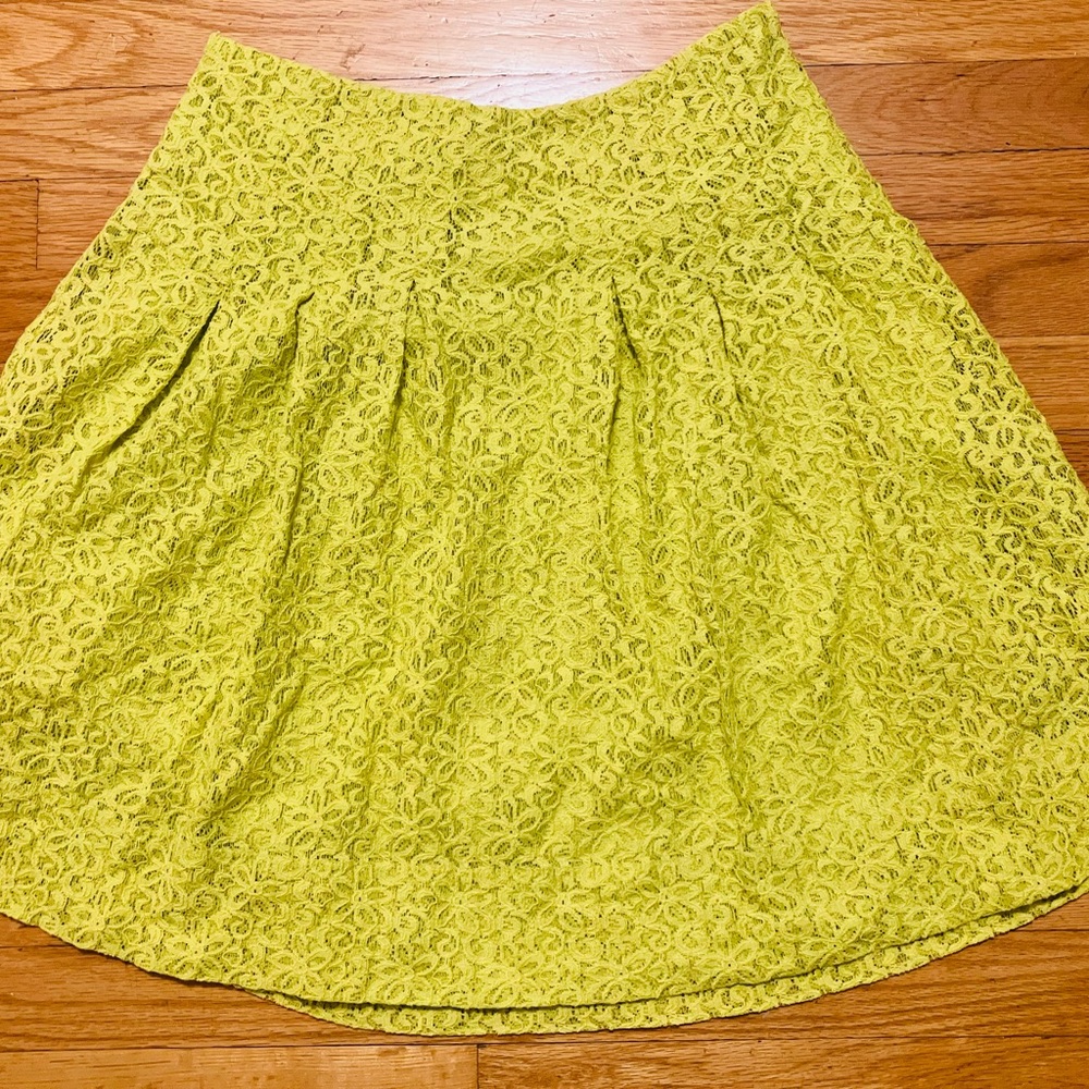 Anthropologie Elegant Yellow Green Neon Lace Skirt